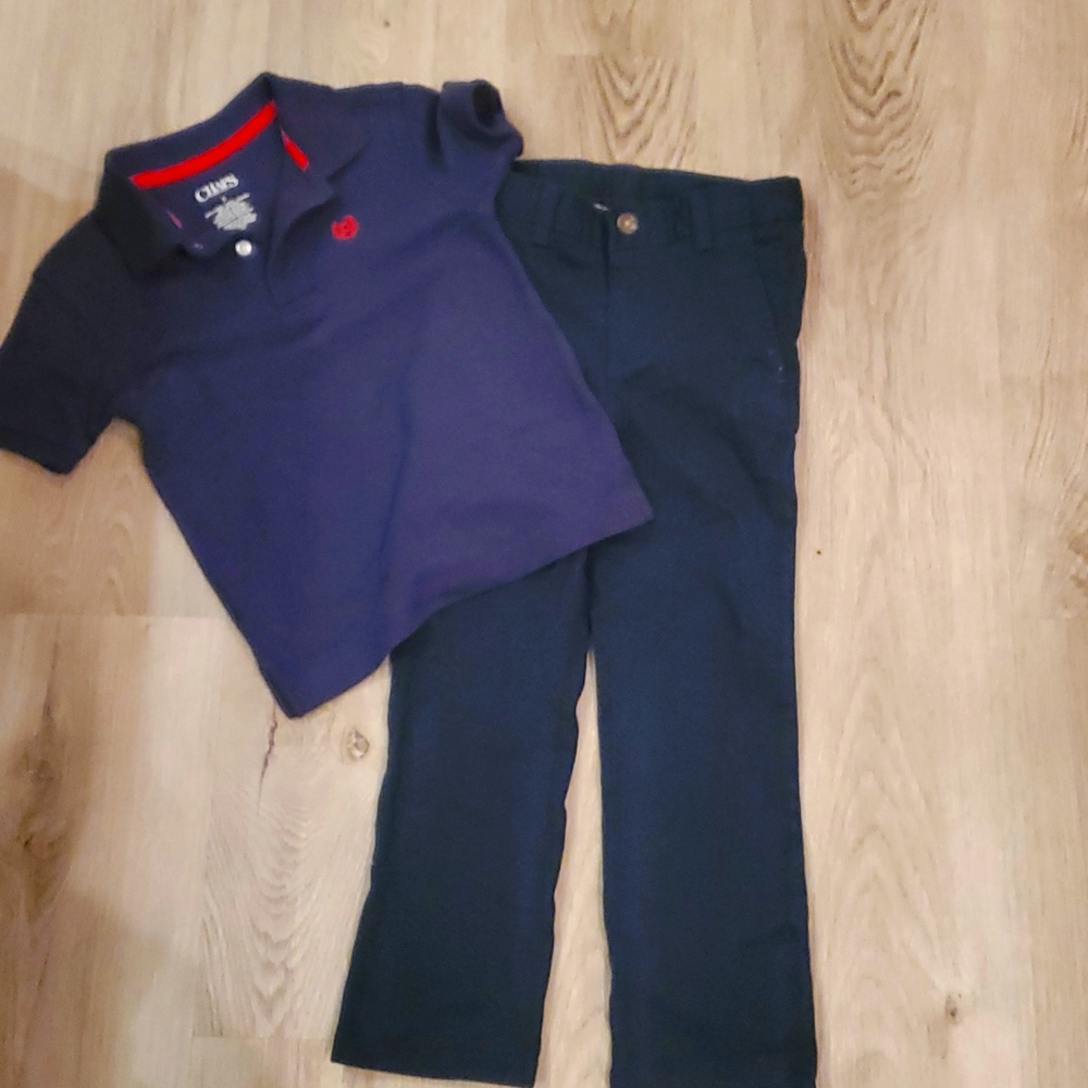 Chaps Boys Chino Uniform pants navy size 5... with free chaps polo shirt sz5